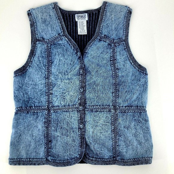 Vtg Stonewash Denim Sweater Vest Womens 